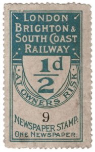 (I.B) London Brighton & South Coast Railway : Newspaper Parcel ½d (low control) 