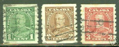 CANADA Scott 228-230 used coil stamps CV $3.75