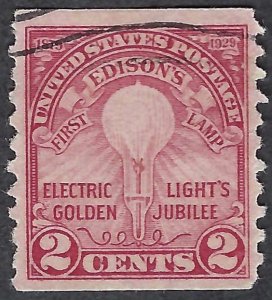 United States #656 2¢ Electric Light's Golden Jubilee (1929). Red. Coil. Used.