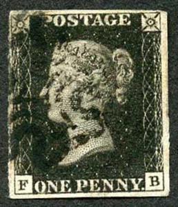 Penny Black (FB) Plate 5 Fine 4 margins