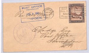 Canada NEWFOUNDLAND Air Mail FIRST FLIGHT Cover Hampden St John's 1931 YN54