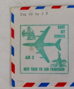 NY to San Francisco First Flight, TWA, 1959 United Nations cancel, backstamped