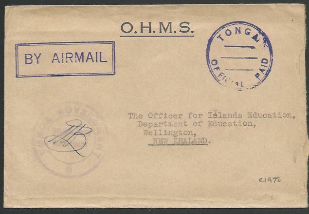 TONGA c1972 OHMS cover to NZ - TONGA / OFFICIAL PAID.......................83593