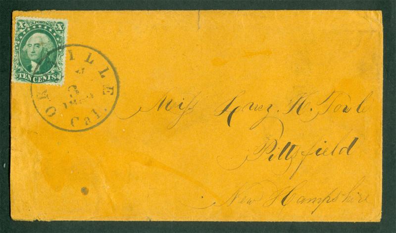 US 1860 WASHINGTON 10c green Type II Sc# 32 FVF used on cover from OROVILLE Cal.