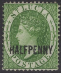 ST.LUCIA SG25 1882 ½d GREEN WMK CROWN CA MTD MINT