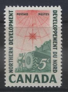 Canada - Scott 391 - Compass Rose & Earth Mover-1961 - MLH - Single 5c Stamps