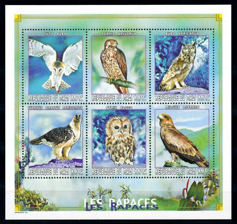 [76146] Mali 1999 Birds of Prey Owls  Eagle Sheet of 6 MNH