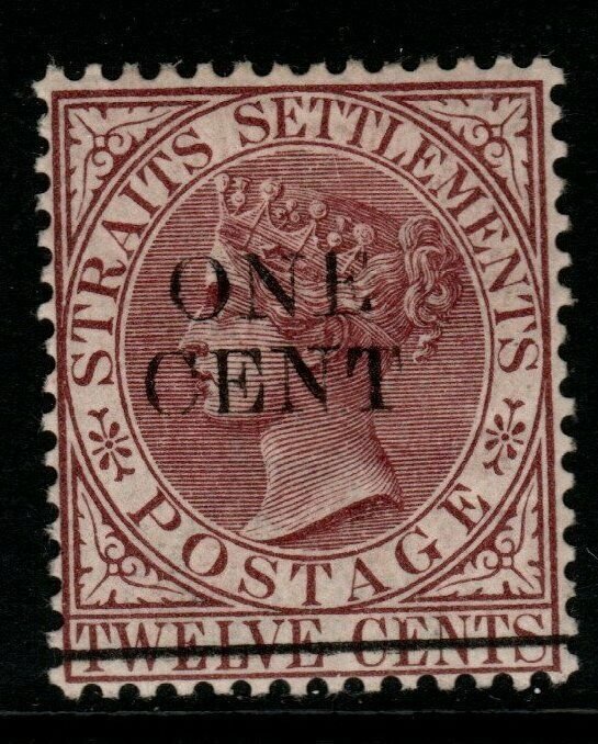 MALAYA STRAITS SETTLEMENTS SG92 1892 1c on 12c BROWN-PURPLE MTD MINT