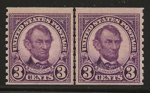 US Scott #600, Line Pair 1924 Lincoln 3c FVF MNH