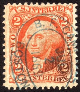 1864, US 2c, Revenue, Used, Handstamped, Sc R15c