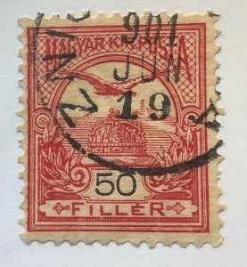 Hungary 1900 Scott 61 used - 50f, Turul Flying over Crown of St. Stephen
