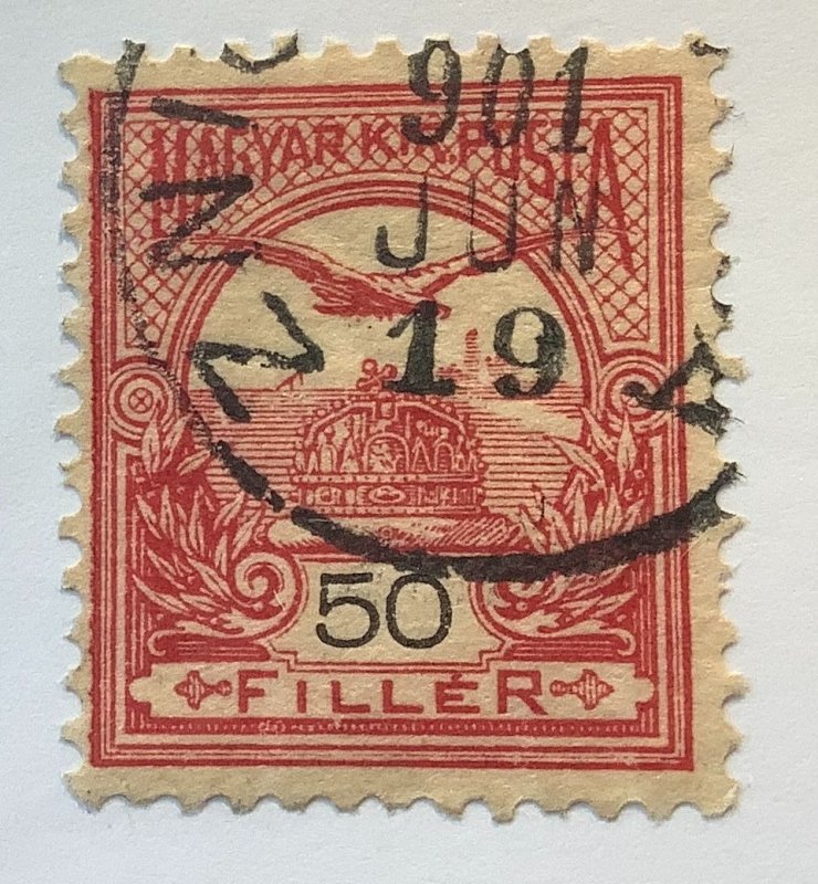 Hungary 1900 Scott 61 used - 50f, Turul Flying over Crown of St. Stephen