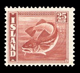 Iceland #224b Cat$190, 1940 25a bright red, perf. 14x13 1/2, never hinged