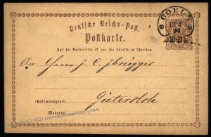 Germany 1874 Coeln Cologne Hufeisen Horseshoe Cancel 1st Postal Card Cove 105389