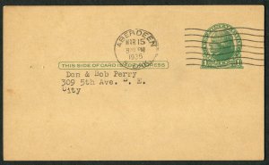 1935 Aberdeen SD Local Postal Card DeMolay Masonic Temple Presbyterian Church 1c