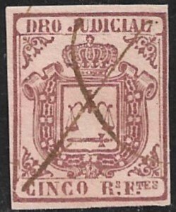 SPANISH COLONIES CUBA PHILIPPINES PUERTO RICO 1856-64 5r Judicial Revenue USED