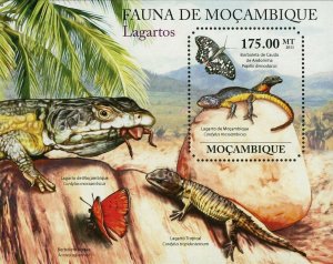 Lizards Stamp Lagarto de Mozambique Tropical Butterfly S/S MNH #4860 / Bl.496