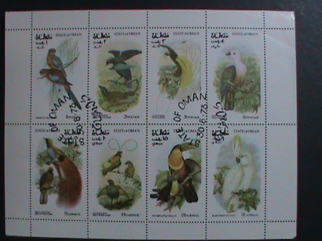 ​OMAN-1973 WORLD FAMOUS LOVELY COLORFUL BIRDS CTO SHEET- VERY FINE