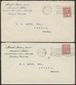 1906-11 Pair of Hunt Bros Merchant Millers Covers, Blue and Black, London ONT
