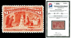 Scott 241 1893 $1.00 Salmon Columbian Issue Mint Graded XF 90 H with PSE CERT
