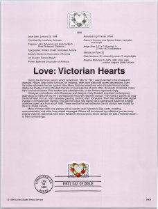 USPS SOUVENIR PAGE LOVE STAMP: VICTORIAN HEARTS DIE-CUT SELF-ADHESIVE 55c 1999