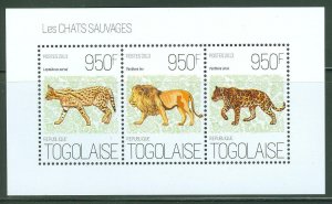 TOGO 2013 WILD CATS  SHEET OF THREE MINT NH