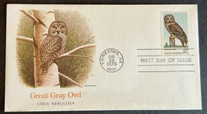 GREAT GRAY OWL #1760 AUG 26 1978 FAIRBANKS AK FIRST DAY COVER (FDC) BX 3-2