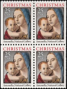 US 2514a Christmas Madonna & Child 25c block 4 from booklet MNH 1990