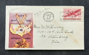 1943 Lets Beat Em Patriotic Airmail Cover Springfield MA to St Petersburg FL