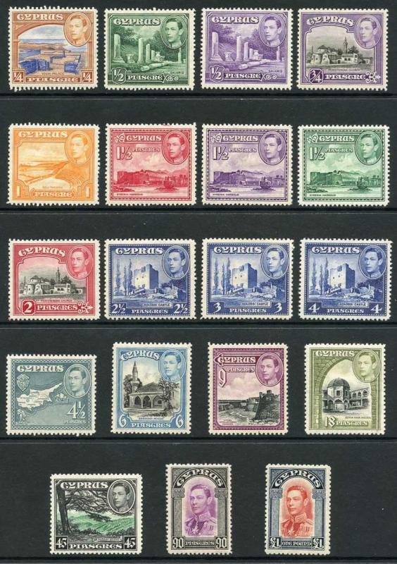 Cyprus 1938 SG151/3 KGVI Set of 19 m/mint