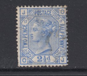 Great Britain Sc 68 used. 1880 2½p ultra QV, Plate 17, small thin, short perfs