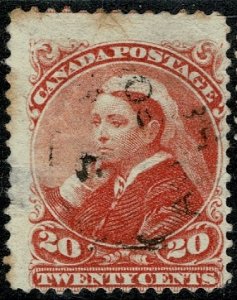 CANADA QV 1893 20c VERMILION USED (VFU) SG115 Wmk. none P.12 FINE