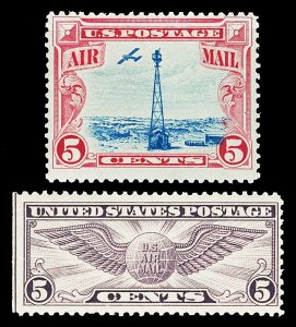Scott C11, C12 5c Airmail Issues Mint F-VF LH, NH Cat $23