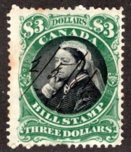 FB54, van Dam, $3, green + black centre, p.12, MS Dated Cancel, Canada
