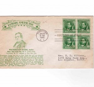 USA 1940 Sc 859 FDC Washington Irving United States First Day Cover Crosby