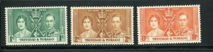 TRINIDAD & TOBAGO CORONATION OF GEORGE VI 1937 SC# 47-49 MINT NH AS SHOWN