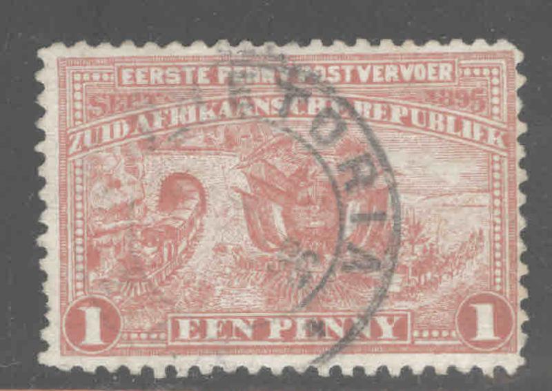 Transvaal Scott 165 Used 1895 1p coat of arm, railroad  stamp