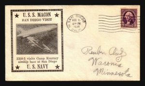 USS Macon 1934 (Aug 7) Kearny Photo Cachet / San Diego CDS - Z21069