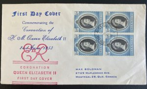 1953 St George Bermuda First Day Cover Queen Elizabeth 2 coronation Stamp Block