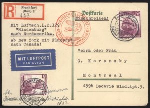 Germany 1936 Hindenburg Zeppelin Mi12 NAF Cover Beuerle Estate Canada Mon 112491