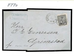 F77d Norway 3sk Grey 1872 Cover Exhibition Quality EL Entire Letter {samwells}