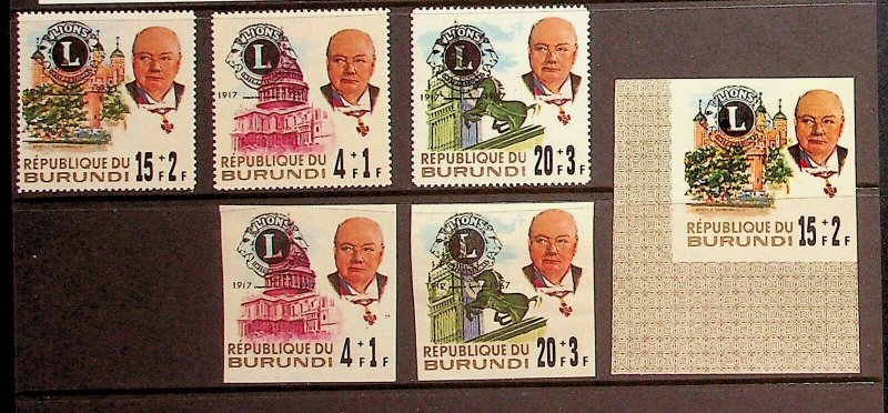 BURUNDI Sc B31-3 NH PERF+IMPERF OVERPRINTS OF 1967 - CHURCHILL - LIONS INT'L