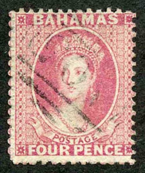 Bahamas SG18 1862 4d dull rose no wmk perf 13 lightly cancelled A05