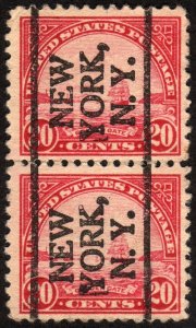 1923, US 20c, San Francisco Bay, Used pair, New York precancel, Sc 567