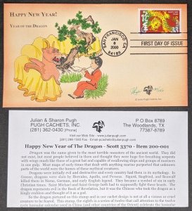 EDW1949SELL : USA 2000 Scott #3370 Pugh Hand Painted FDCs for Chinese New Year.