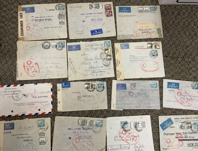 14 PALESTINE 1945  1940  some CENSORED AIRMAIL O. A. T.  Onward Air Transport