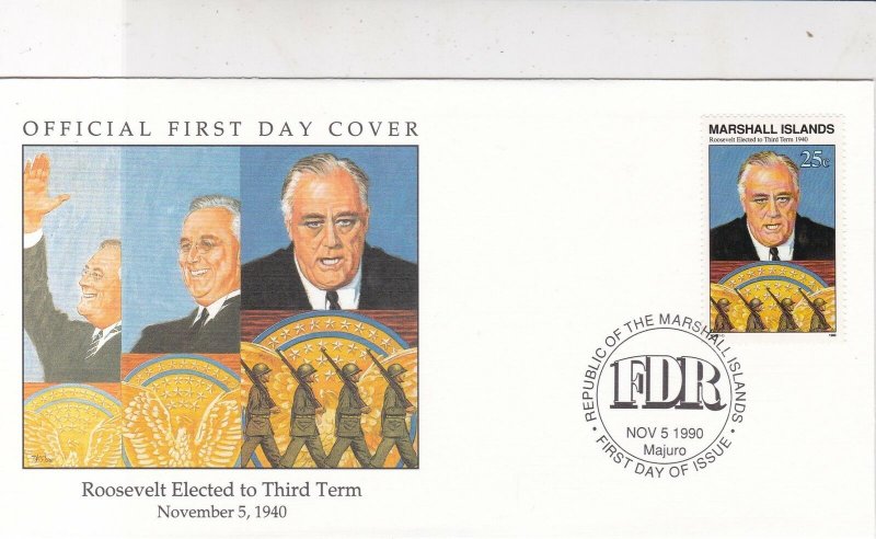 Marshall Islands 1990 Roosevelt Elected £rd Term Pic + Stamp FDC Cover Ref 32056