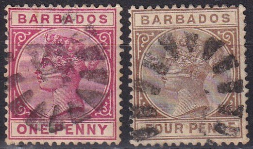 Barbados #61, 65  F-VF Used CV $3.65 (Z2455)