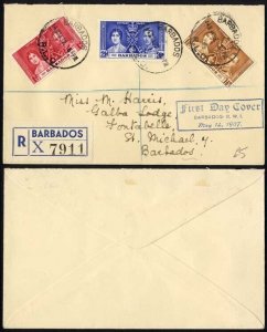 Barbados 1937 Coronation on a Cover