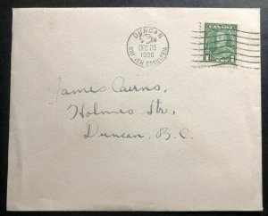 1936 Duncan BC Canada  Cover Locally Used